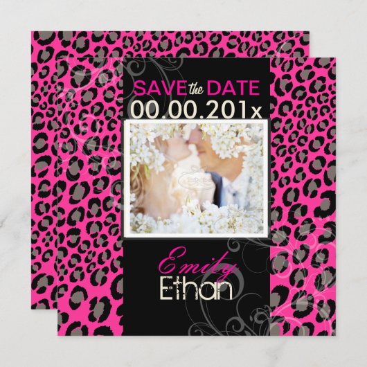 PixDezines DIY-kleur/luipaard, fotoopslagdatum Save The Date (Voorkant / Achterkant)