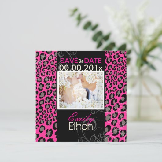 PixDezines DIY-kleur/luipaard, fotoopslagdatum Save The Date (Staand voorkant)