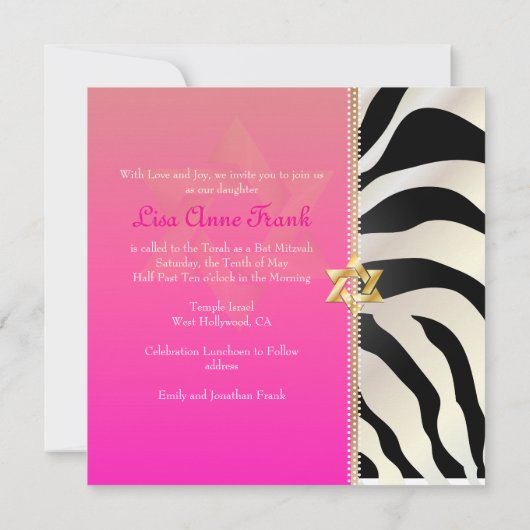 PixDezines DIY-kleur/natuurlijke Zebra, BBT Mitzva Kaart (Achterkant)