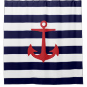 PixDezines DIY-kleur Nautical Stripes/Red Anchor Douchegordijn (Voorkant)
