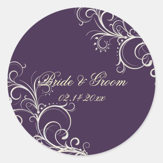 PixDezines DIY kleur/Plum parel wervelingen bruilo Ronde Sticker (Voorkant)