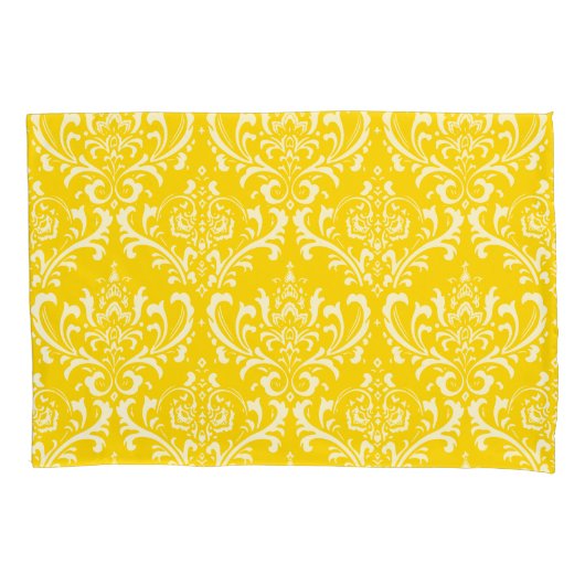 PixDezines DIY kleur/Rossi Damask/Zonnebloem Geel Kussensloop (Voorkant-Links)