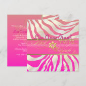 PixDezines DIY-kleur/roze Zebra, BBT Mitzvah Kaart (Voorkant / Achterkant)