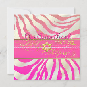 PixDezines DIY-kleur/roze Zebra, BBT Mitzvah Kaart