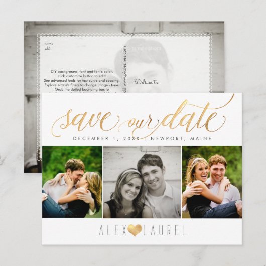 PixDezines DIY kleur/Save onze Datum/Faux Gold Briefkaart (Voorkant / Achterkant)