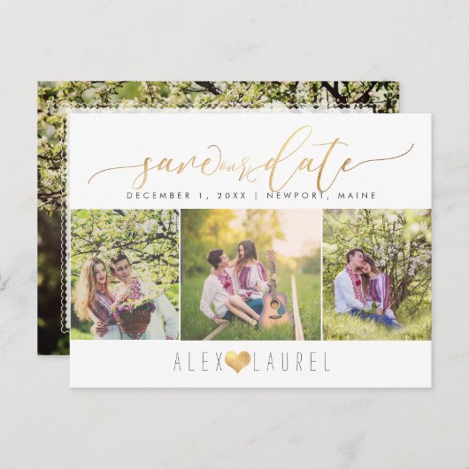 PixDezines DIY kleur/Save onze Datum/Faux Gold Briefkaart (Voorkant / Achterkant)