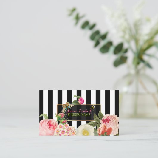 PixDezines DIY kleur/strepen primrose/pruimen Visitekaartje (Staand voorkant)