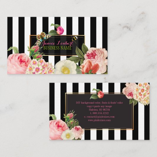 PixDezines DIY kleur/strepen primrose/pruimen Visitekaartje (Voorkant / Achterkant)