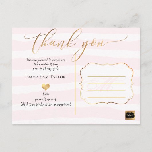 PixDezines DIY kleur Stripes|Baby shower Bedankt Aankondigingskaart (Achterkant)