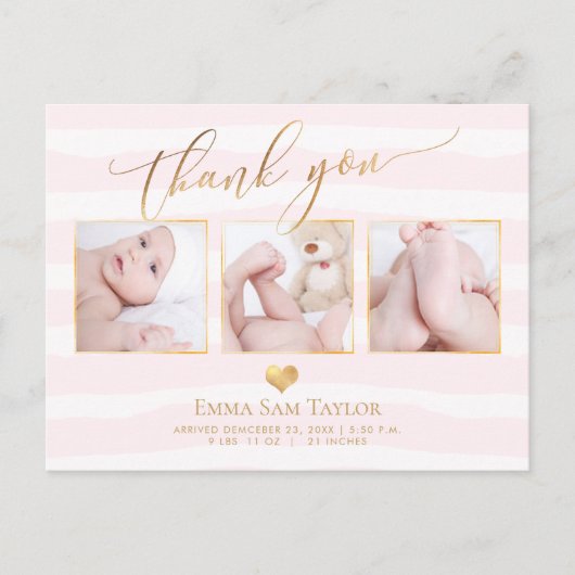 PixDezines DIY kleur Stripes|Baby shower Bedankt Aankondigingskaart (Voorkant)