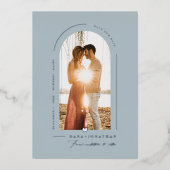 PixDezines DIY kleur Stusty Blue Arch Save Date Folie Uitnodiging (Voorkant)