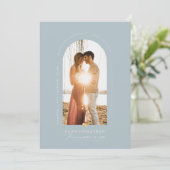 PixDezines DIY kleur Stusty Blue Arch Save Date Kaart (Staand voorkant)