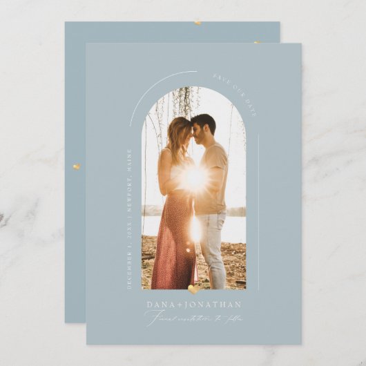 PixDezines DIY kleur Stusty Blue Arch Save Date Kaart (Voorkant / Achterkant)