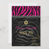 PixDezines DIY kleuren Roze Zebra, Bat Mitzvah Kaart (Voorkant)