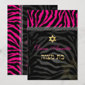 PixDezines DIY kleuren Roze Zebra, Bat Mitzvah Kaart (Voorkant / Achterkant)