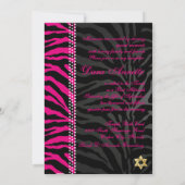 PixDezines DIY-kleuren Roze Zebra, BBT Mitzvah Kaart (Achterkant)