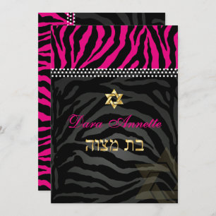 PixDezines DIY-kleuren Roze Zebra, BBT Mitzvah Kaart