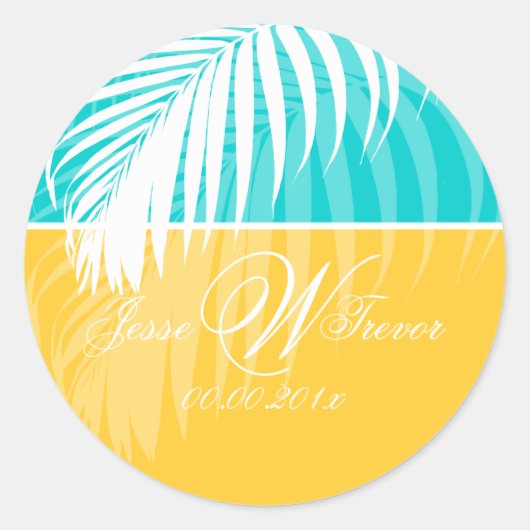 PixDezines DIY kleuren/Witte Palm Fronds Ronde Sticker (Voorkant)