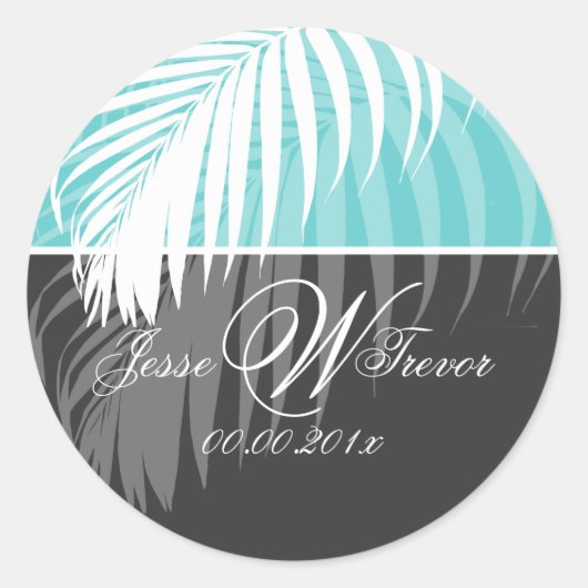 PixDezines DIY kleuren/Witte Palm Fronds Ronde Sticker (Voorkant)