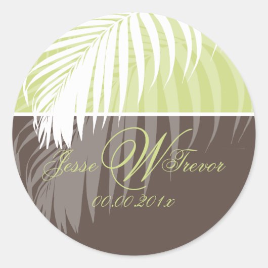 PixDezines DIY kleuren/Witte Palm Fronds Ronde Sticker (Voorkant)