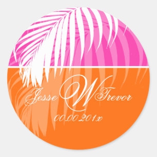 PixDezines DIY kleuren/Witte Palm Fronds Ronde Sticker