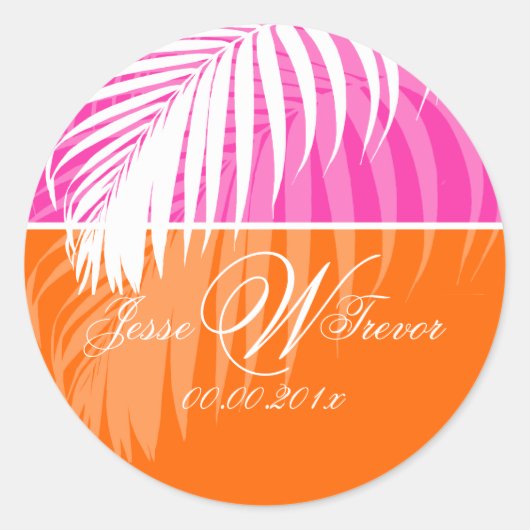 PixDezines DIY kleuren/Witte Palm Fronds Ronde Sticker (Voorkant)