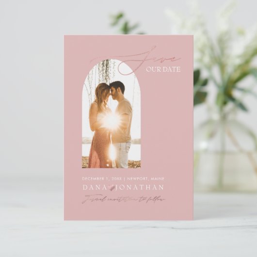 PixDezines DIY-Lijst voor kleurenscherm Roze Save The Date (Staand voorkant)