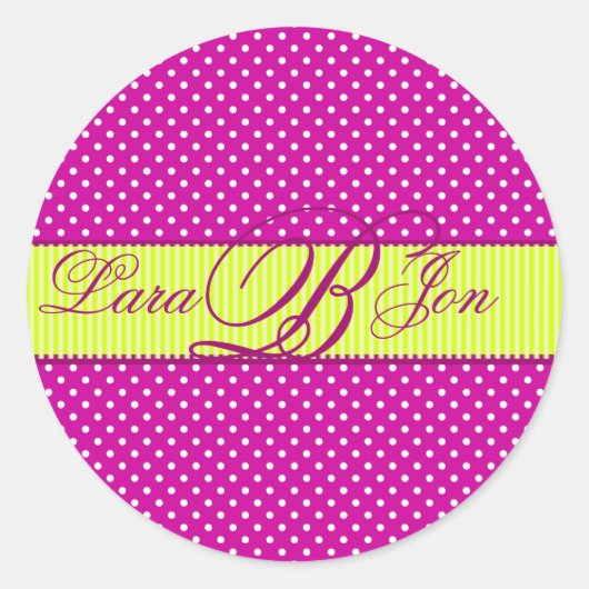 PixDezines DIY Polkadots/limoen groen+fuschia Ronde Sticker (Voorkant)