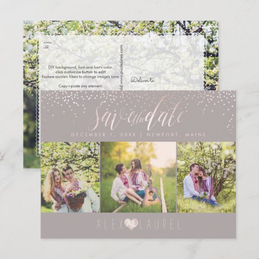 PixDezines DIY/Save the Date/Blush Confetti Briefkaart (Voorkant / Achterkant)