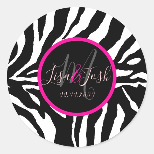PixDezines DIY Zebra Patroon, Monogram Ronde Sticker (Voorkant)