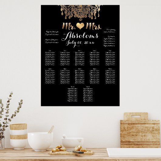 PixDezines DIYColor/Gold Chandelier/Heart/Zitplaat Poster (Keuken)