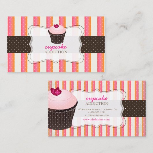 PixDezines doe-het-zelf achtergrond/cupcake+strepe Visitekaartje (Voorkant / Achterkant)
