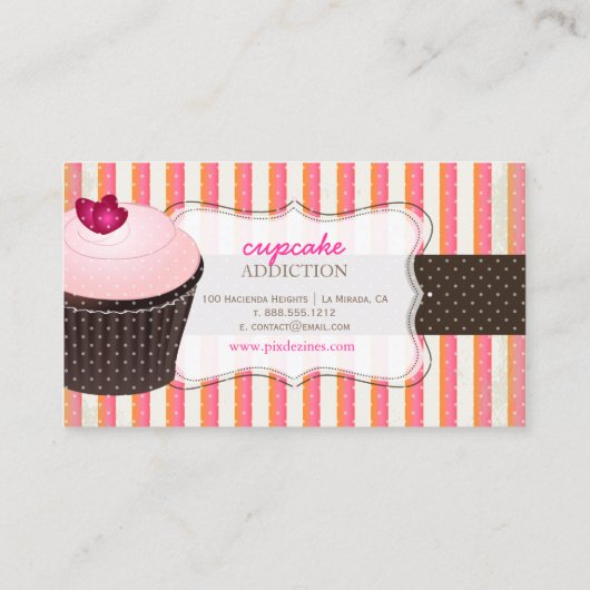 PixDezines doe-het-zelf achtergrond/cupcake+strepe Visitekaartje (Achterkant)