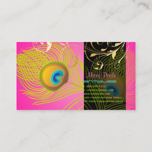 PixDezines doe-het-zelf achtergrond/pauw+filigraan Visitekaartje (Achterkant)