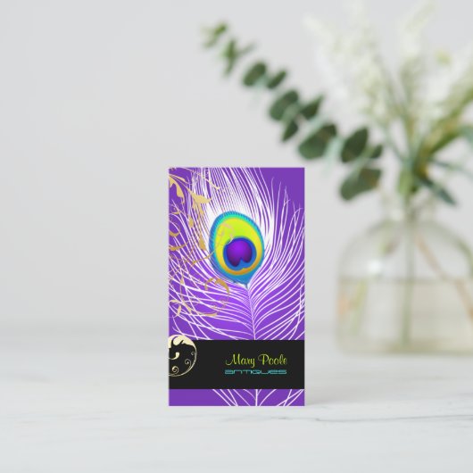 PixDezines doe-het-zelf achtergrond/pauw+filigraan Visitekaartje (Staand voorkant)