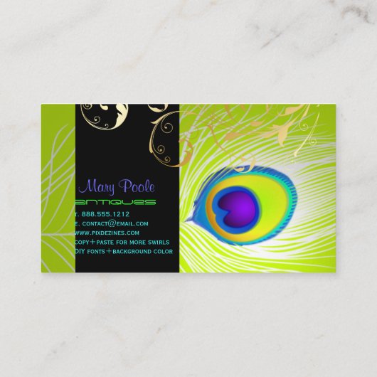 PixDezines doe-het-zelf achtergrond/pauw+filigraan Visitekaartje (Achterkant)