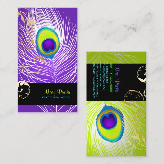 PixDezines doe-het-zelf achtergrond/pauw+filigraan Visitekaartje (Voorkant / Achterkant)