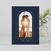 PixDezines doe-het-zelf kleur Leisteenblauwe Boog  Folie Uitnodiging (Staand Voorkant)