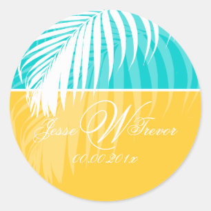 PixDezines doe-het-zelf kleuren/Witte Palmbladeren Ronde Sticker