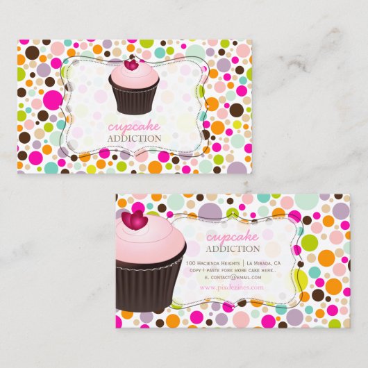PixDezines doe-het-zelfcupcake+regenboog polka dot Visitekaartje (Voorkant / Achterkant)