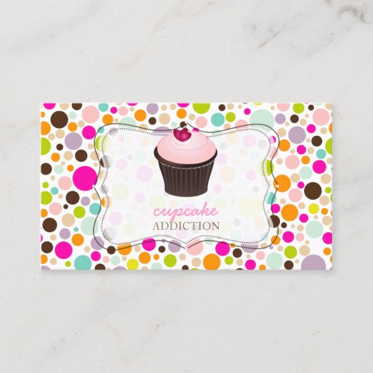 PixDezines doe-het-zelfcupcake+regenboog polka dot Visitekaartje (Voorkant)