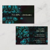 PixDezines Dolcè Damask/Blauwgroen+houtskool Visitekaartje (Voorkant / Achterkant)