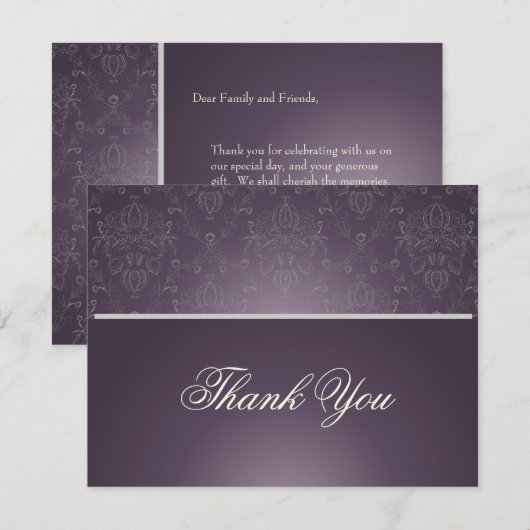 PixDezines Dolcè Damask/Plum+Ivory Grey Bedankkaart (Voorkant / Achterkant)