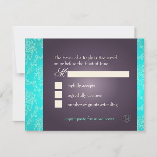 PixDezines Dolcè Damask, RSVPs vereisen 5x7 uitnod RSVP Kaartje (Achterkant)