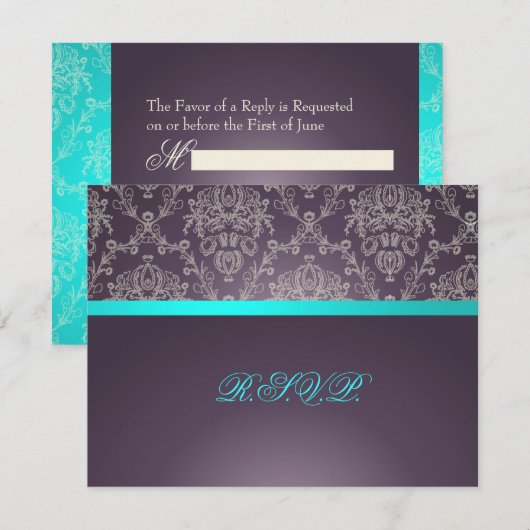 PixDezines Dolcè Damask, RSVPs vereisen 5x7 uitnod RSVP Kaartje (Voorkant / Achterkant)