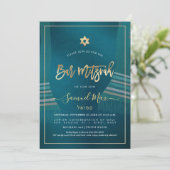 PixDezines Donkere Teal+Goud Talitz Bar Mitzvah Kaart (Staand voorkant)