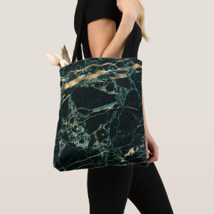 PixDezines DONKERGROEN MARMER+NEP GOUDEN ADEREN Tote Bag