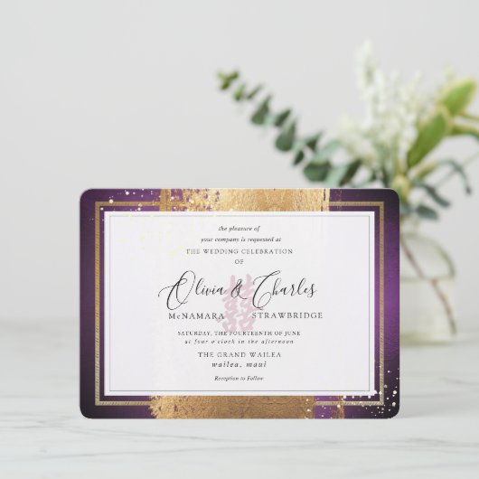 PixDezines Double Happiness, Faux Gold Eggplant Kaart (Staand voorkant)