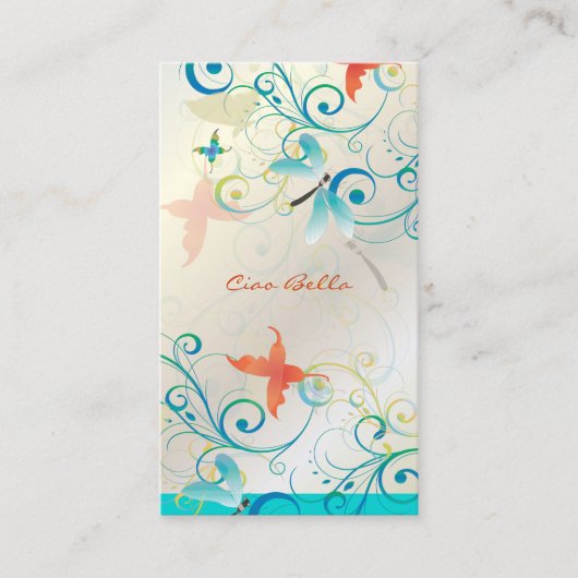 PixDezines Dragonflies Butterflies Regenboogrondje Visitekaartje (Voorkant)