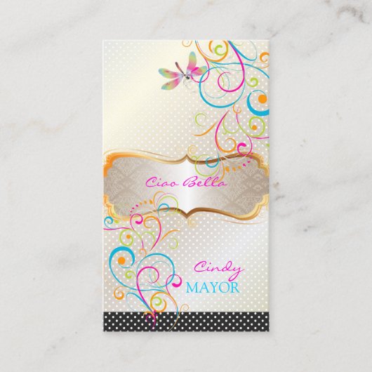 PixDezines Dragonflies Rainbow Swirls Visitekaartje (Voorkant)